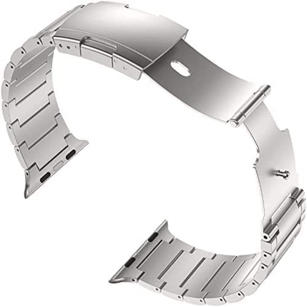Titanarmbånd, metallrem med skilpaddeskallspenne, kompatibel med Apple Watch Series 9/Ultra 2/SE/8/7/2023, 45mm/44mm/49mm, sølv 45mm/44mm/49mm