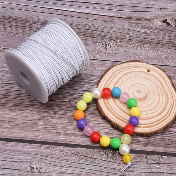 Elastisk snor for smykkelaging, elastisk tråd for perler, armbånd, håndverk 0,8 mm hvit 100 m