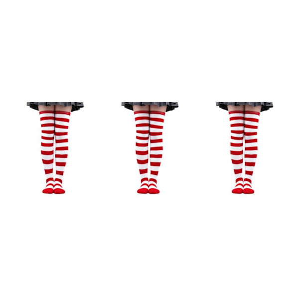 1/2/3/5 Raidallinen Sukat Mukavat Reiden Korkeat Sukat Puku Valkoinen Punainen 50cm White Red 50cm 3 Sets