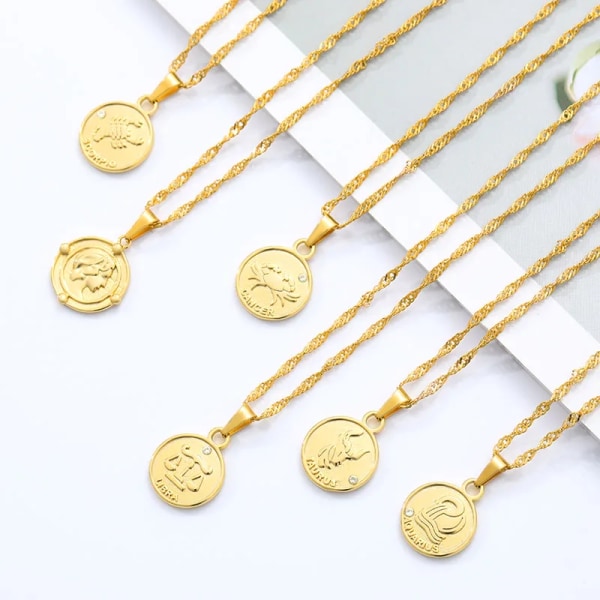 Halsband med stjärnbildskonstellation, 12 stjärntecken, stenhänge, dammode, horoskop, smycken, födelsedagspresenter, silverfärg Silver Color Leo