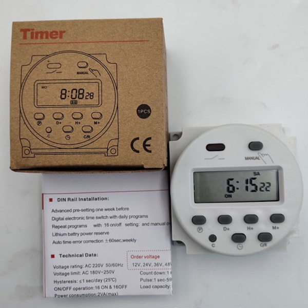 CN101A 16A Mikrocomputer Timer 110V/220V/24V/12V LCD Display Strøm Programmerbar Digital til Tidsafbryderrelæ Holdbar