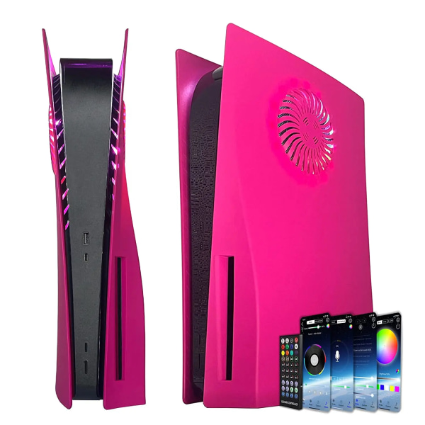 Kuori jäähdytysrei'illä, jossa RGB-valonauha, yli 400 tehostetta, LED-valorengas, konsolin kansi PlayStation 5 Disc Editiolle Pink Led