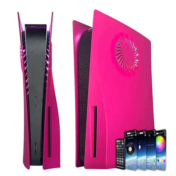 Skal med kylventiler med RGB-ljusremsa 400+ effekter LED-ljusring Konsolskydd för PlayStation 5 Disc Edition Pink Led