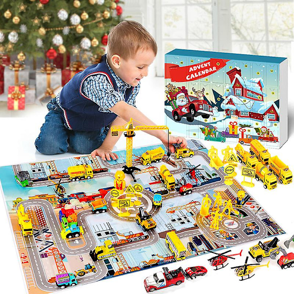 Bilar Adventskalender för Barn Pojkar 2023 Jul 24 Dragbilar Kran Leksak Helikopter Traktor Byggnadsbil