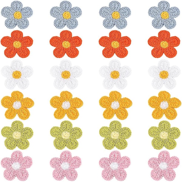 24 st virkade blomapplikationer, blommor att sy på, blomdekorationer för DIY-hantverk, kläder, skor, håraccessoarer - 6 tum[qb]