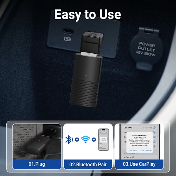 Mini Apple CarPlay Trådlös Adapter Car Play Dongle Bluetooth WiFi Snabbanslutning Plug and Play