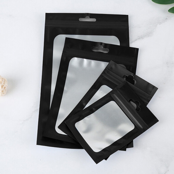 Gjennomsiktige Zip Lock Seal Mylar-poser Zip Lock-pose Aluminiumsfolie Gjenlukkbar pose 100 stk. Svart Black 12*20cm