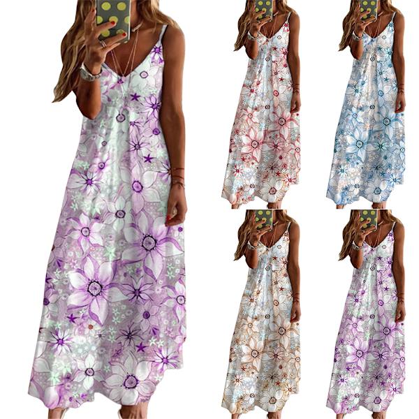 Kvindelig temperament retro V-print seler strandkjole bulge bump 2XL