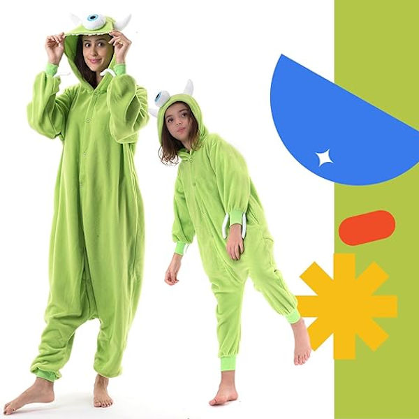 Unisex voksen tegneserie kostume Halloween jul natdragt jumpsuit onesies plys cosplay pyjamas Mike Wazowski M