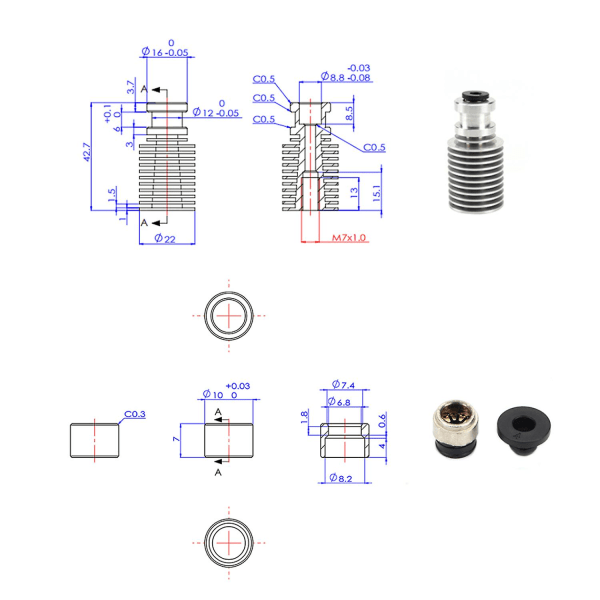 Kylfläns extruder kylare med spännhylsa V6 munstycke 1,75 mm filament Hotend kompatibel med Pt100 Prusa I3 Mk3 3d skrivare