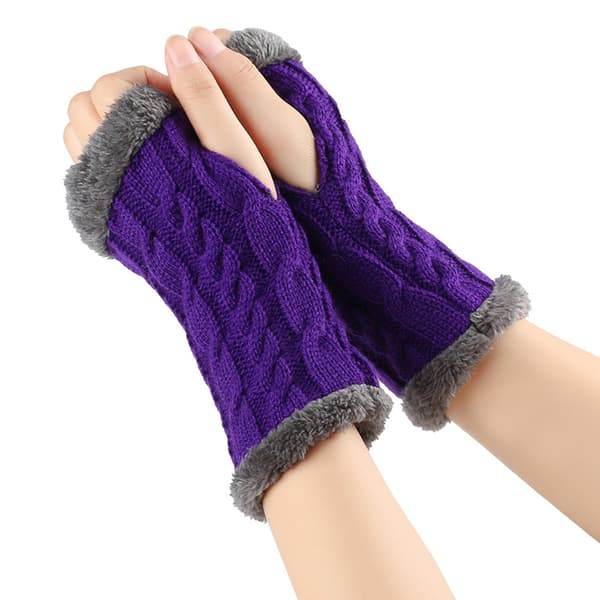 Elastiska stickade vinterhandskar | Tjocka varma stretchiga garnhandskar *Lila 12#* Purple 12#