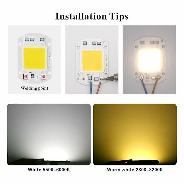 Led Cob Chip 10w/20w/30w/50w/220v Smart Ic Ingen Driver Trengs 3w/5w/7w/9w LED Lampe - Perfekt Kald Hvit Cool White 20W