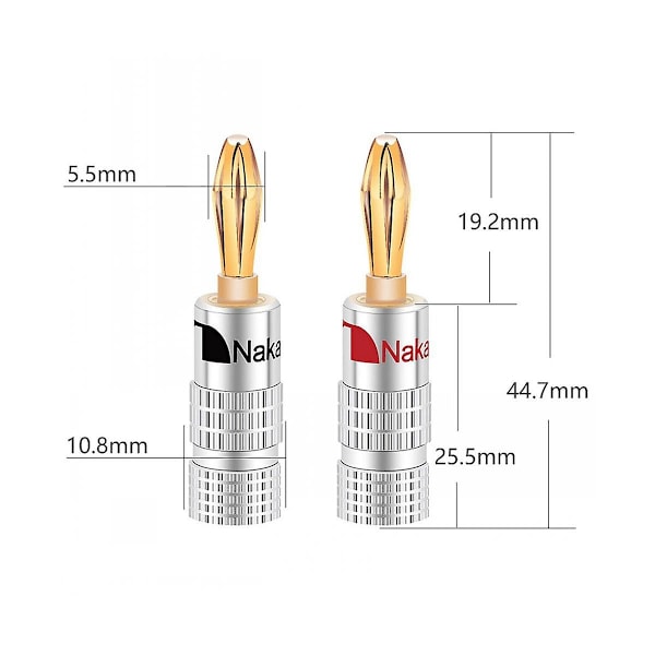 20 stk. bananplugs 24k forgyldt 4mm Hifi bananplug med skrue lås til audio jack højttaler