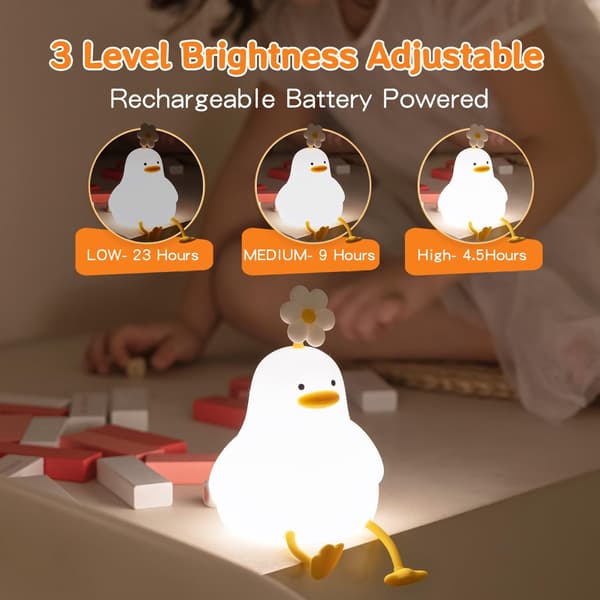 Søt And Nattlampe For Barnerom Dimbar LED Lampe Med Timer Hvit