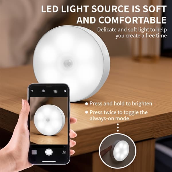 6 st rörelsesensor LED nattlampor USB uppladdningsbar vägglampa för sovrumstrappa White 6pcs