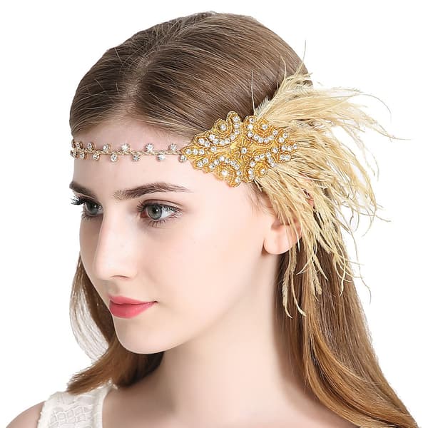 Vintage Flapper Hodebånd 1920-tallet Art Deco Glitter Hårbånd Fjær Hodeplagg