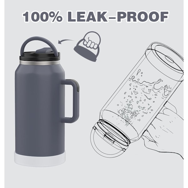 Vandflaske 64oz Tumbler med Håndtag og Strå Halv Gallon Isoleret Rustfrit 2