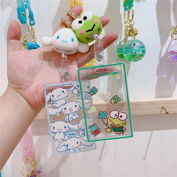 Kuromi Kitty Kawaii Cartoon Transparent Bank Identity Bus ID Credit Card Holder Case Retractable Badge Holder Business Card Kero Kero Keroppi