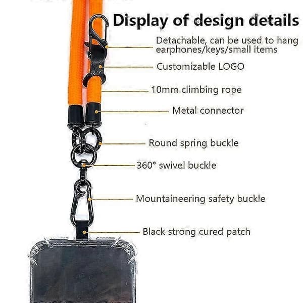 Type D 10 mm Crossbody Telefon Lanyard Polyester Anti-Tabt Hals Hængende Rem med Tether Tab(h}) Style D
