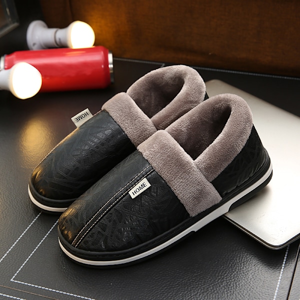 Herreslippers i imiteret pels - varme, vandtætte, indendørs flade flip-flops - soveværelsessko - sorte - størrelse 50-51 - sort2 Black2 36-37
