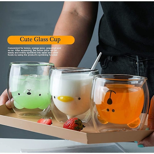 Ankmugg Söta Muggar Glas Dubbelvägg Isolerat Glas Espressokopp, Kaffekopp, Tekopp, Mjölkkopp, kawaii [qb]
