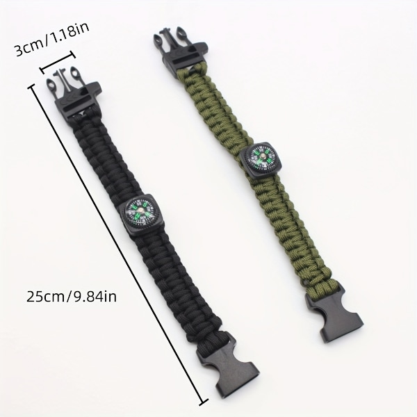 1pc Paracord Armband Med Visselpipa Och Kompass, Utomhus Överlevnad Sju Kärnor Multi Green
