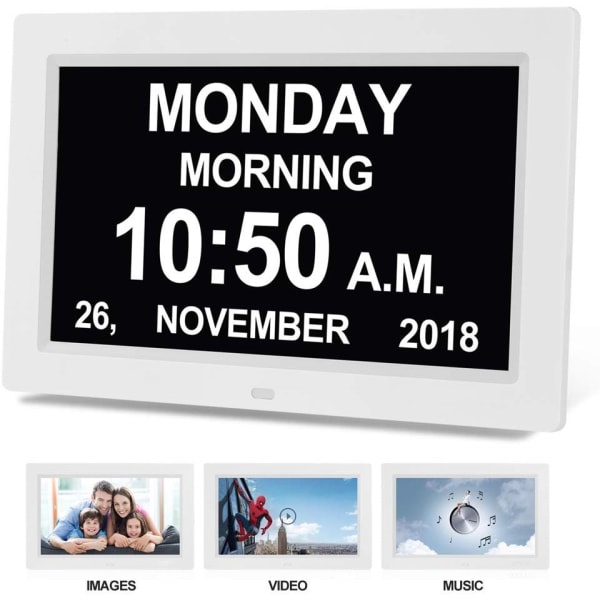 Digitaalinen kalenteripäiväkello valokuvakehys (9 tuuman musta) - Automaattinen