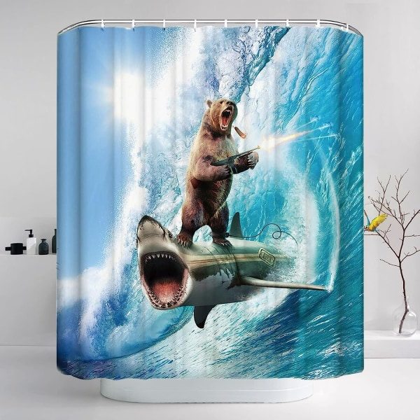 Galaxy Crazy Bear Shark Malet Vandafvisende Bruseforhæng (180X200CM) 180*200cm