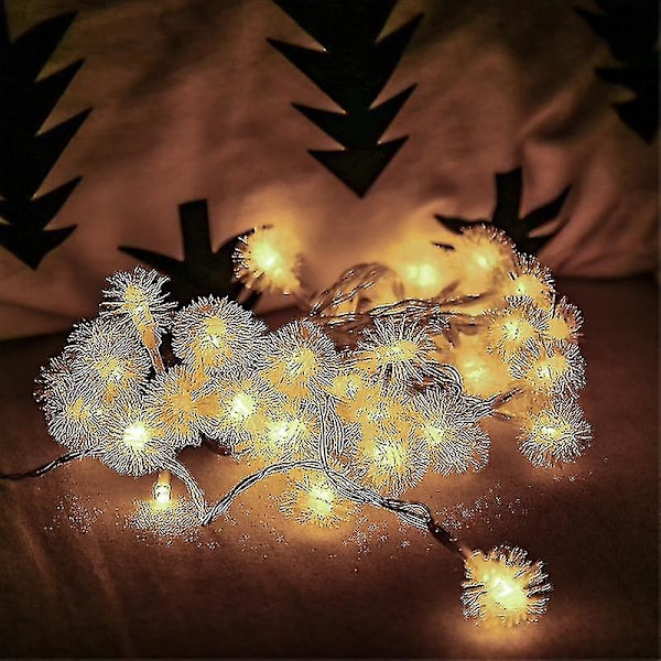 LED-lyslenke med fuzzy baller for hage, julepynt, batteridrevet