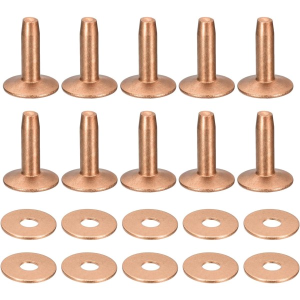 10 Set Copper Rivets and Burrs, 10x3.3x14mm Solid Leather Copper Rivet Holder for DIY Leather Accessories, Copper Tone