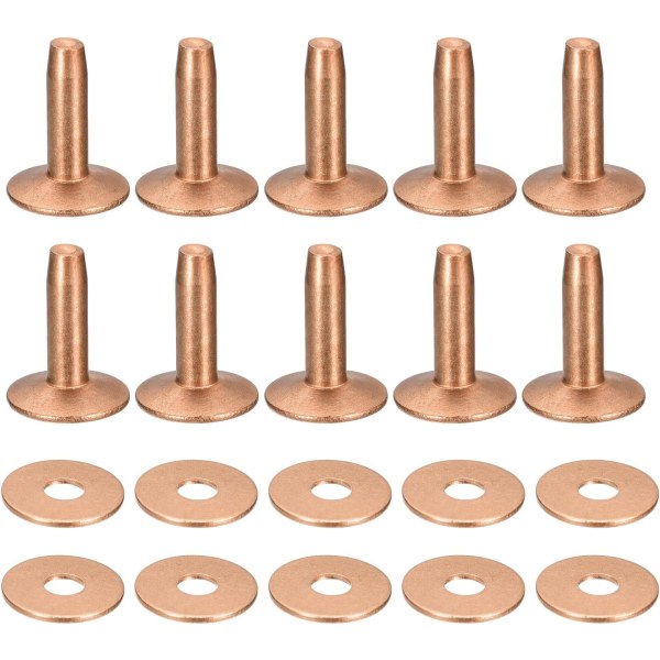 10 set koppar nitar och grader, 10x3,3x14mm massiva läder koppar nit hållare för DIY lädertillbehör, koppar ton