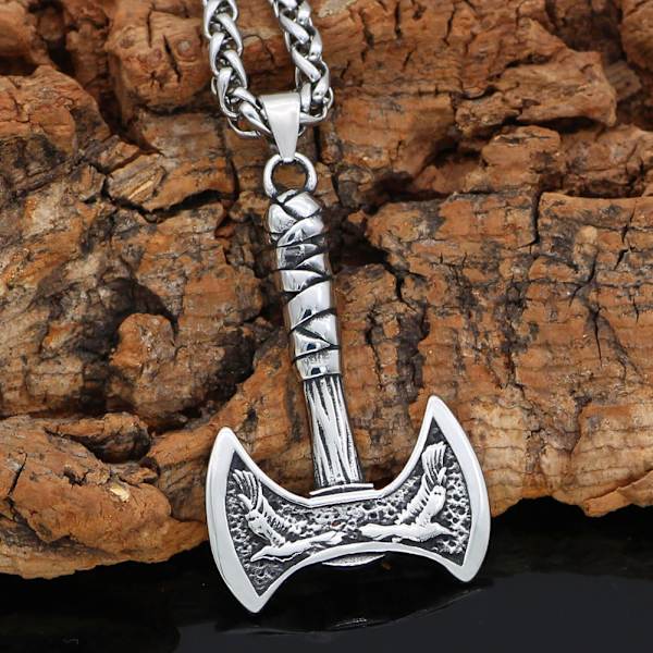 Viking Raven Axe Pendant Halskæde Nordisk Rustfrit Stål Odin Mænds Amulet Tilbehør Viking Necklace