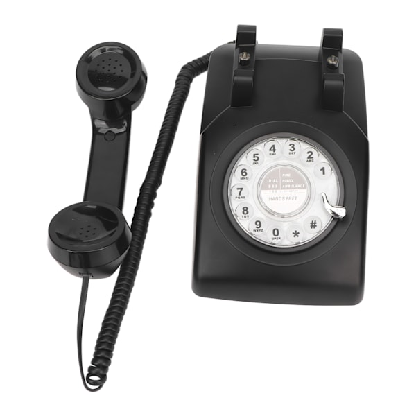 Retro telefon med ledning, drejeskive, understøtter genopkald, mekanisk ringetone, vintage bordtelefon med højttaler, sort