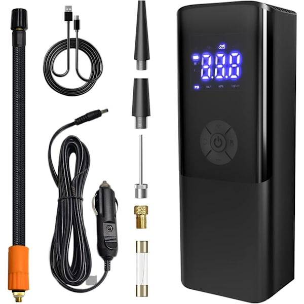 Batteridriven Däckluftkompressor 150 PSI Automatisk Avstängning Luftpump med LED-lampa Digital Mätare för Noggranna Tryckavläsningar Svart