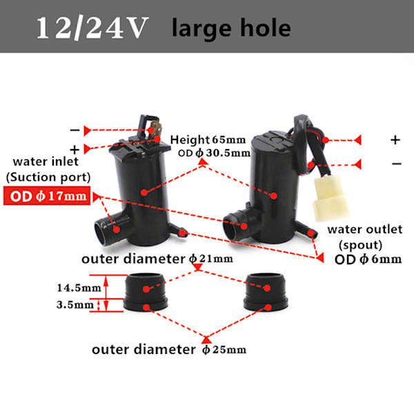 12v 24v Universal Bilrudevisker Vinduevisker Vaskemaskine 24V Big hole+wire