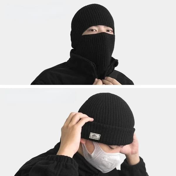 2 i 1 Vintermask Mössor Hattar Varm Stickad Balaclava Hattar Vindtät Solid Heltäckande Ansikte Skidmössa Taktisk Cykling Öronmuffar Mössa green