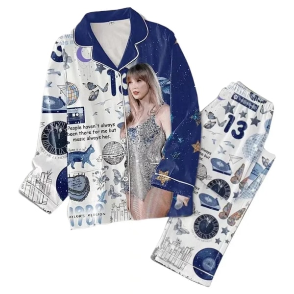 Sleepwear Taylors The Swifts Pajamas Print 2pc Set Long Sleeve Lapel Collars Casual Pants 1989 Pajamas Suits Style-8 Style-8 S