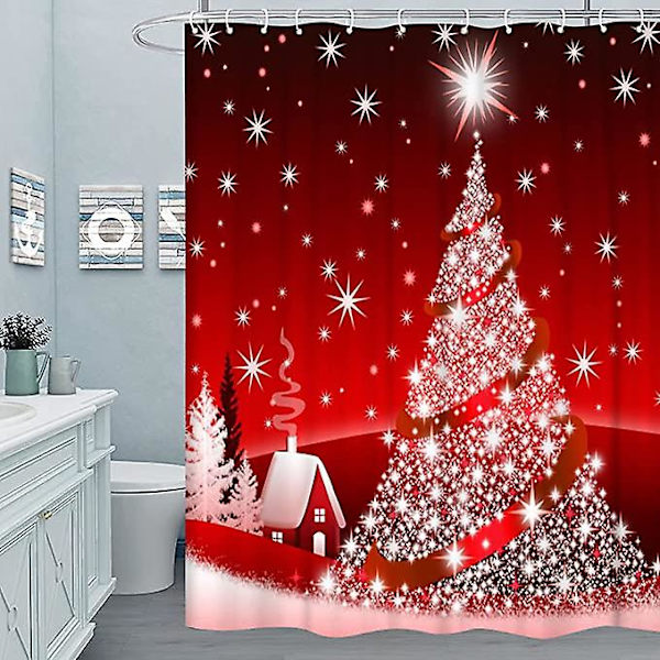 Rød stof julegardin med C-ringe - skimmelresistent farve - 180 x 200 cm