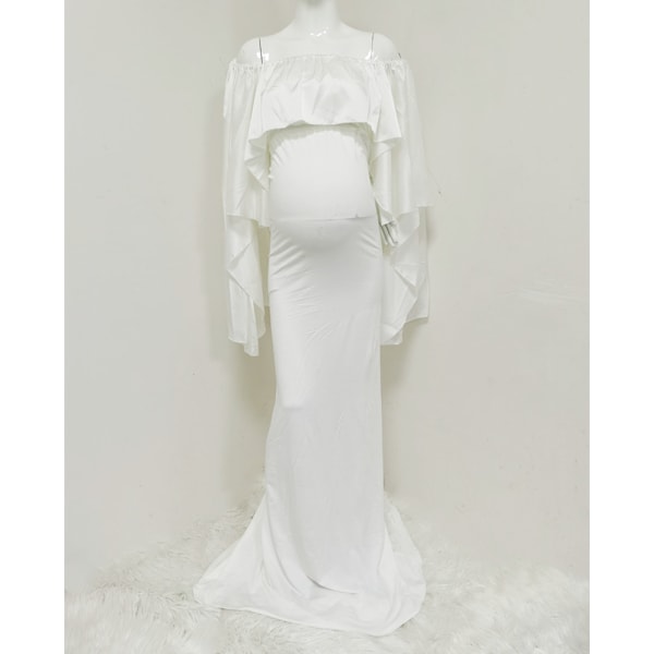 Dame Cape Mammakjole Baby Shower Slim Fit Lang Maxikjole Fotograferingskjole for Fotografering (XL, Hvit)