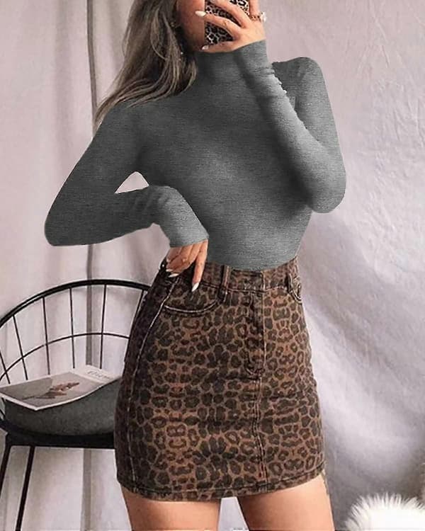 Langærmet Mock Neck Bodysuit til kvinder Jumpsuit Top Long Sleeve Dark Heather Grey Small