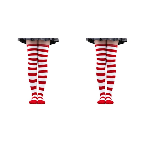 1/2/3/5 Stribede sokker komfortable lårhøje sokker til jakkesæt hvid rød 50cm White Red 50cm 2 Set