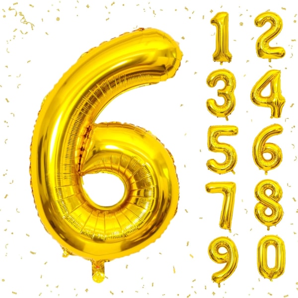 40 tommer guld helium mylar folie tal balloner, nummer 6 ballon til børns fødselsdag dekorationer, jubilæumsfest dekoration forsyninger