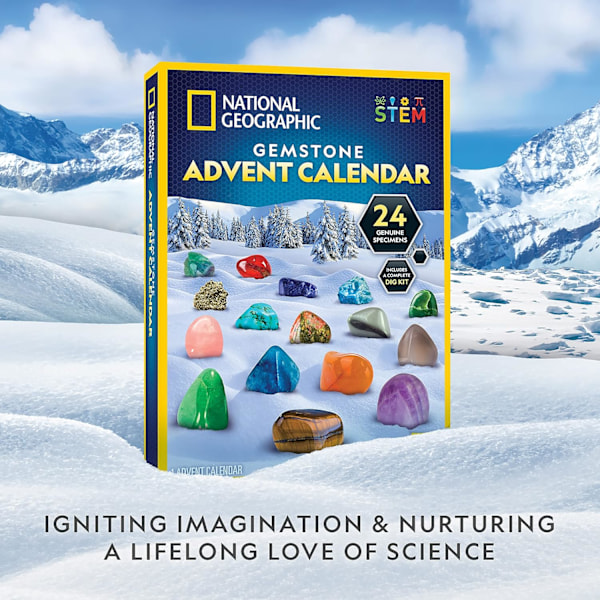 NATIONAL GEOGRAPHIC Ädelstensadventskalender - 2024 Adventskalender för Barn med 24 Ädelstenar att Öppna Varje Dag, Kalender med Mini Ädelstensgrävkits