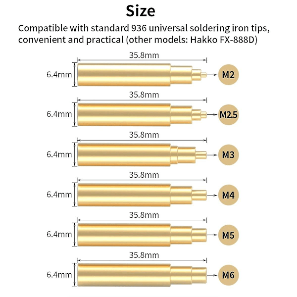 Uppvärmningsinsatsmutter Järnspetsset Insatstips Lödkolvar M2 M2.5 M3 M5 M6 Mässinggänga Inbyggd Kit