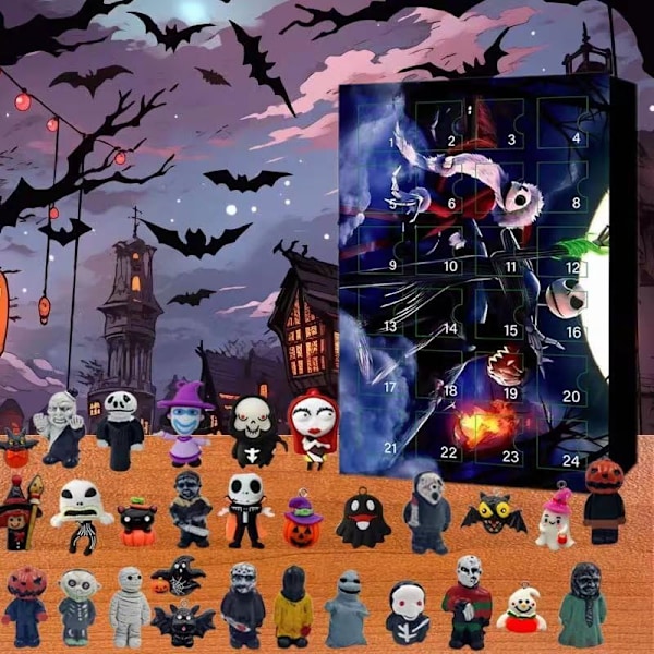 Halloween-Adventskalender 2024 Uppgraderad Adventskalender, Nightmare, Kalender Innehåller 24 Gåvor, Halloween Läskig Docka Skräckfigurer Present till Barn (D) Halloween New D