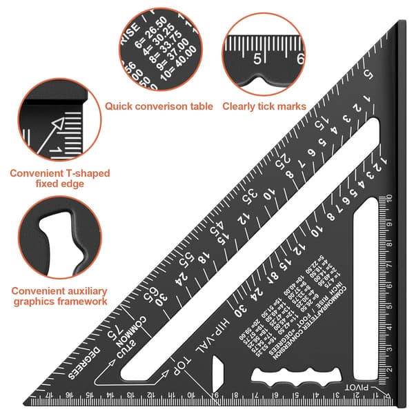 180 mm snickarvrinkel, aluminiumlinjal, triangulär snickare A