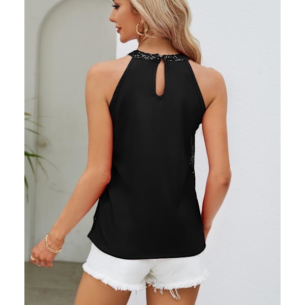 Kvinners Sequin-topp uten ermer, Svart Black M