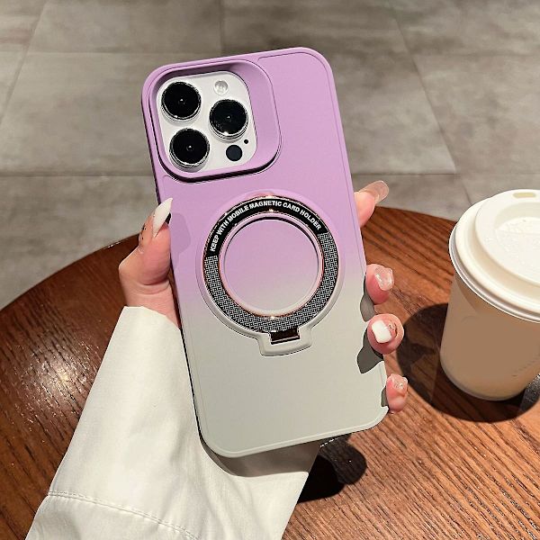 Gradient Färg Magsafe Skal Kompatibel med Iphone 15 Pro Max Mjuk Tpu Skal med Magnetisk Osynlig Stativ Lila-Grå Purple-Gray For iPhone 15 Pro Max