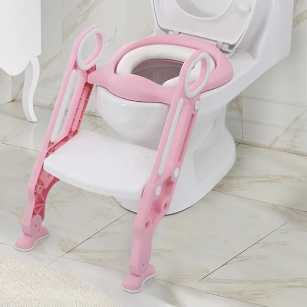 COSTWAY Adjustable and foldable baby toilet seat with padded seat, wide step Max load 75KG Toilet reducer Pink