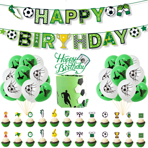Pojkar Fotbollsfest Ballonger Fotboll Temafest Uppsättning Banner VM Ballonger Barn Fotbollsfest Dekorationer Tillbehör pojkar fotboll födelsedagsfest gunst